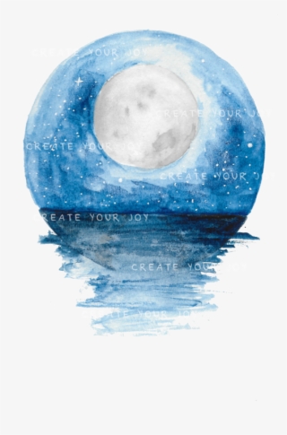 Watercolor Ocean And Moon Digital Download Png File - Circle