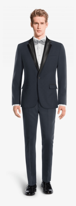 Blue & Black Tuxedo-view Front - Double Breasted Tweed Suit