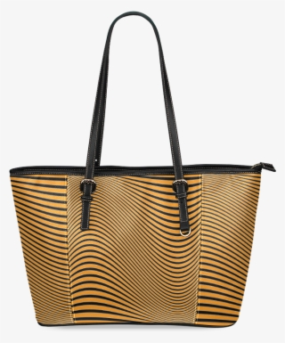 Orange And Black Wavy Lines Leather Tote Bag/small - Tote Bag