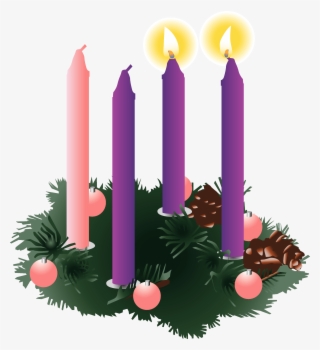 Four Purple Advent Candles Two Lit - Advent Wreath Two Candles Lit