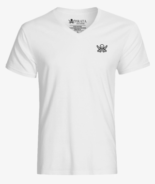 Captain Jack Embroidered White V-neck With Large Black - Camiseta Cuello V Blanca