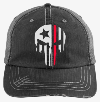 Thin Red Line Punisher Skull Fireman Distressed Cap - Hat