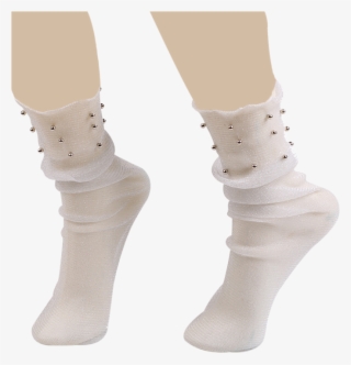 Beaded Embellished Yarn Fishnet Crew Socks - Sock