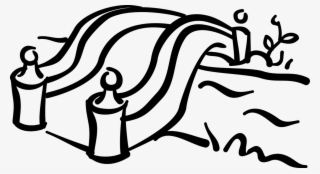 Vector Illustration Of Walking Bridge Over Water Stream - Brücke Clipart Schwarz Weiß