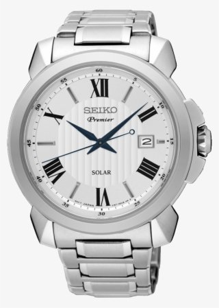 Watch Seiko Solar Round Silver Dial Blue Hands 100m - Seiko Premier Sur015j1