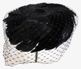 Vintage Black Silk Velvet Feather Pillbox Hat W Veil - Laundry Basket