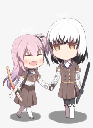 2girls Bangs Black Gloves Black Hair Black Legwear - Cartoon