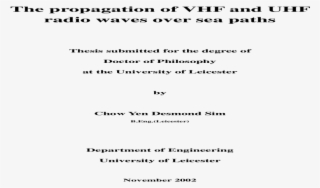 The Propagation Of Vhf And Uhf Radio Waves Over Sea - Partial Fulfillment Of The Requirements