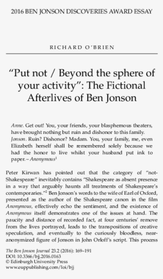 2016 Ben Jonson Discoveries Award Essay - Agreement Form Format