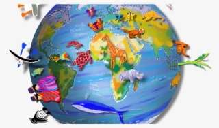 Globe With Animals - Portable Network Graphics
