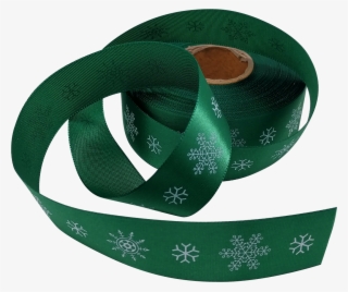 Green Satin Ribbon With White Snowflake Design - Belt