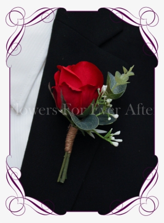 Silk Artificial Baby's Breath And Red Rose Formal / - Red Rose Boutonniere Groom