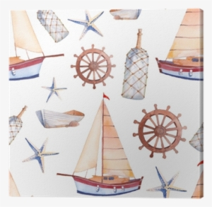 Watercolor Marine Seamless Pattern - Boat