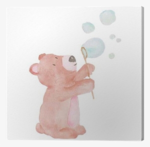 Bear Cute Animal Watercolor Illustration Bubbles Water - Watercolor Painting