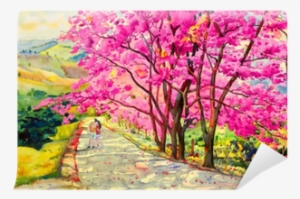 Painting Watercolor Landscapem Of Wild Himalayan Cherry - Watercolor Painting