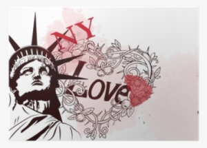 Statue Of Liberty And Love Ny Doodle On Watercolor - Statue Of Liberty