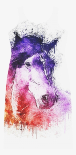Watercolor Horse Phaedra Sleeveless Open Fork Long - Watercolor Horse Greeting Cards