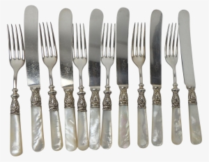 Antique Mother Of Pearl And Sterling Knives And Forks, - Knife