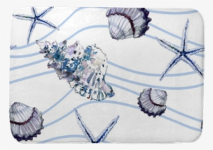 Seamless Marine Pattern With Shells, Starfish And Blue - Sfondo Marino Bianco