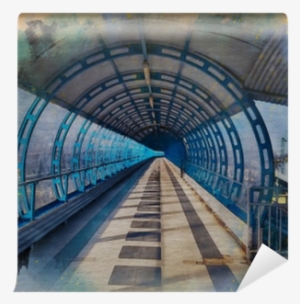 Watercolor Pattern Of A Blue Metal Bridge Tunnel Colorful - Balsa Wood Bridge