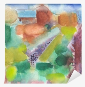 Watercolor Avantgarde Autos Artwork With Village Landscape - Modern Art