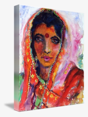 #indian #woman With #red #bindi Mixed Media Painting