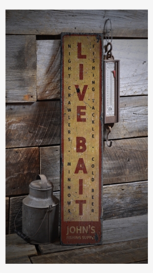 Live Bait, Vertical Bait Shop, Custom - Vertical Groceries Wooden Sign - 7.25 X 36 Inches
