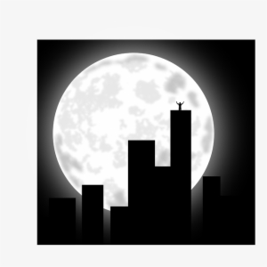 Moon, City, Silhouette, Building, Town, Mystical, Man - Clip Art Black And White Night