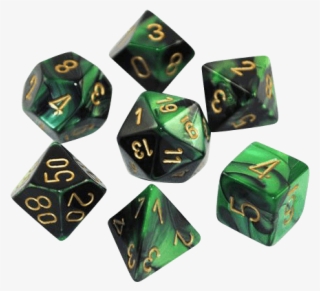 Gemini Polyhedral Black Green Gold X7 - Green Black Rpg Dice