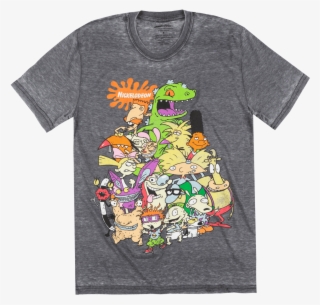 Nickelodeon Cartoon Characters T-shirt Distressed Grey - Nicktoons T Shirt