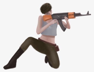 手繪吃雞少女女孩人物圖片素材psd - Airsoft Gun