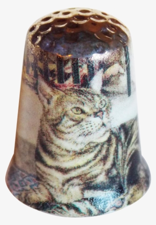 Vintage Tabby Cat Porcelain Thimble - Tabby Cat