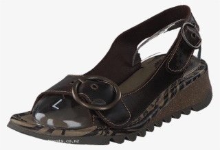 Fly London Tram Bridle Dk Brown 50020-07 Womens Leather - Slide Sandal