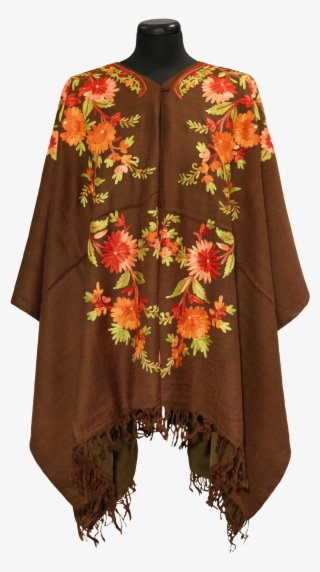 Embroidered Woolen Poncho - Zinnia