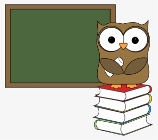 Owl With Books And Chalkboard Clip Art - Cartoon