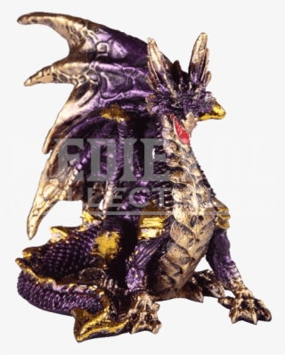 Small Seated Amethyst And Gold Dragon Statue - Air Dragon Figurines