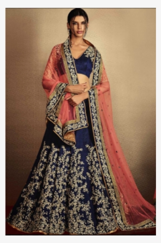 Navy Blue And Peach Lehenga - Navy Blue And Coral Lehenga