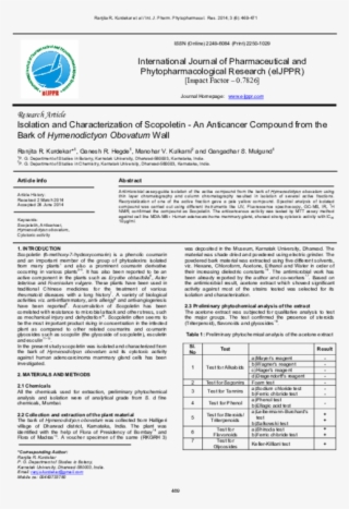 Isolation And Characterization Of Scopoletin -an Anticancer - Visibility For Women's Football