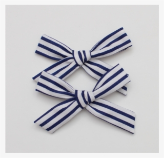 Set Of 2 Pigtail Hand Tied Schoolgirl Bows Navy Stripe - Headband