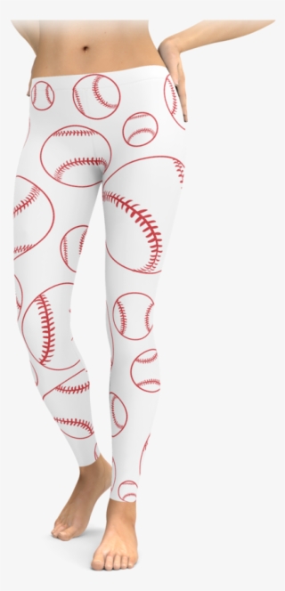 White Large Baseball Outline Leggings - Leggings