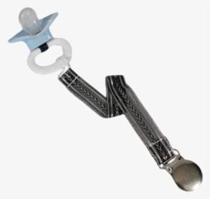 Pacifier Clip Black & Silver Ribbon Fabric Attaches - Pacifier