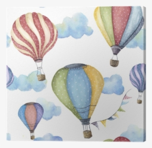 Watercolor Pattern With Cartoon Hot Air Balloon - Hot Air Balloons Watercolor