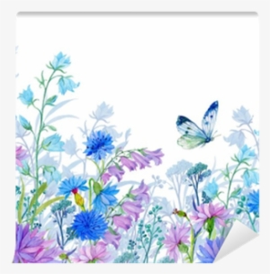 Fotomural Fondo De Flowers - Watercolor Flowers And Butterfly