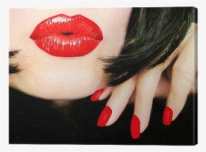 Sexy Pretty Woman With Black Hair, Red Lips / Kiss - Hot Pink Lip