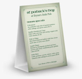 St Patricks Day Party Menu - Brochure