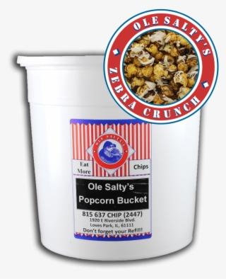 2 Gal Ole Saltys Zebra Crunch Popcorn Bucket - Corn Flakes