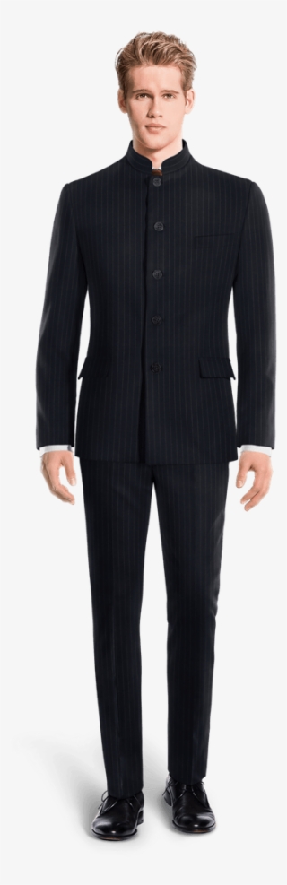 Blue Mao Striped 100% Wool Suit-view Front - Brown Corduroy Blazer