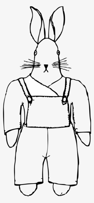Bunny In Overalls Front View Black White Line Art 999px - Coloring Book