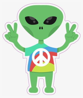 Friendly Hippie Alien Sticker - Alien Cartoon