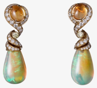 High Jewelry Earringsyellow Gold, Opals, Fire Opals, - Alta Gioielleria Oro Giallo